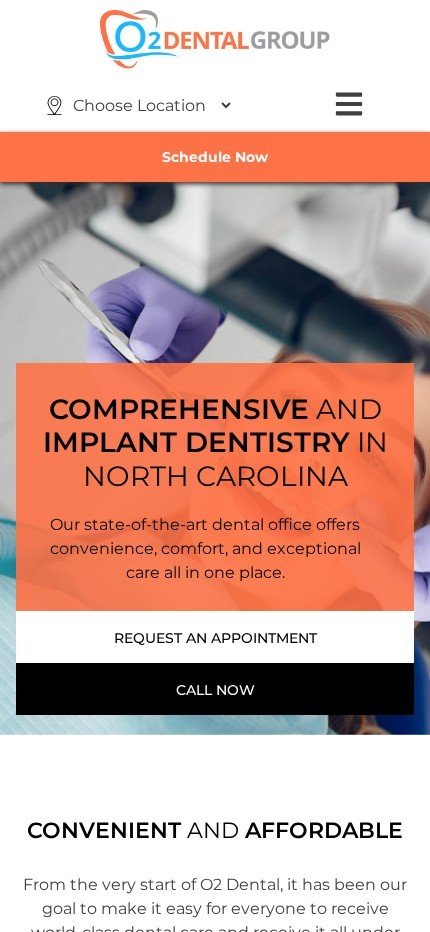 o2dentalgroup.com website on mobile