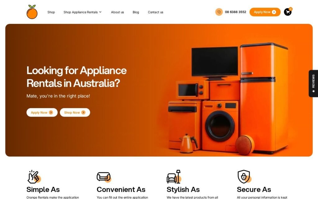 orangerentals.com.au website on desktop