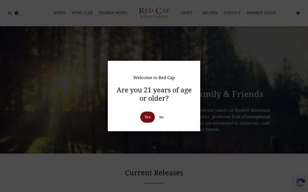 redcapvineyards.com website on desktop