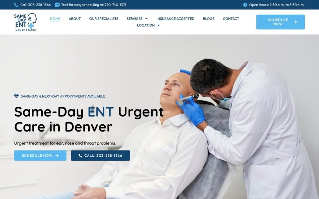 samedayent.com website on desktop