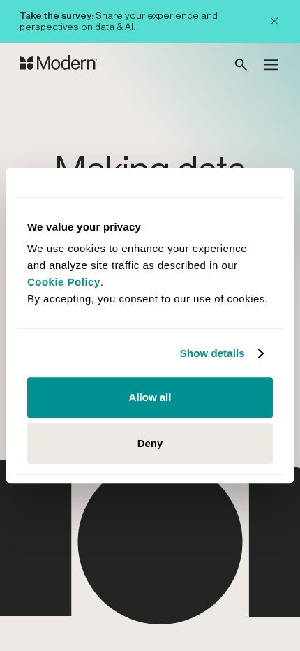 themoderndatacompany.com website on mobile