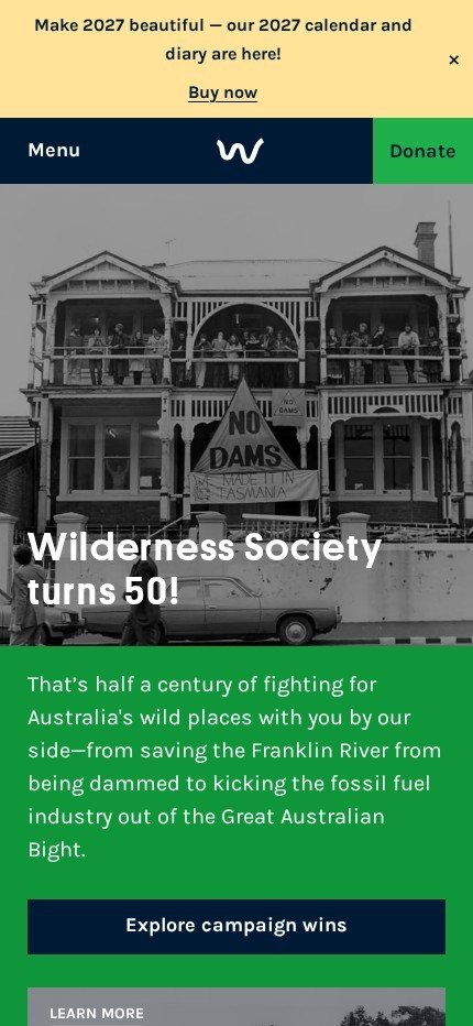 wilderness.org.au website on mobile